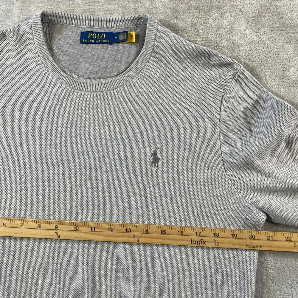 Polo Ralph Lauren Sweater Mens Medium Gray Crewneck Knit Preppy Minimalist